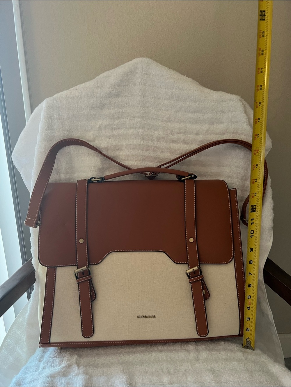 Two-Tone Brown and Cream Satchel Shoulder Bag